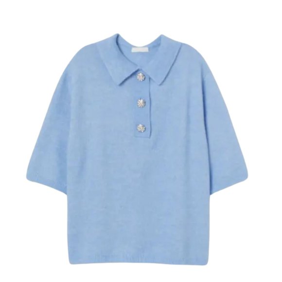 💎4 for $25💎 Women's H&M Oversized Jewel Button Polo Knit Sweater - Picture 1 of 2